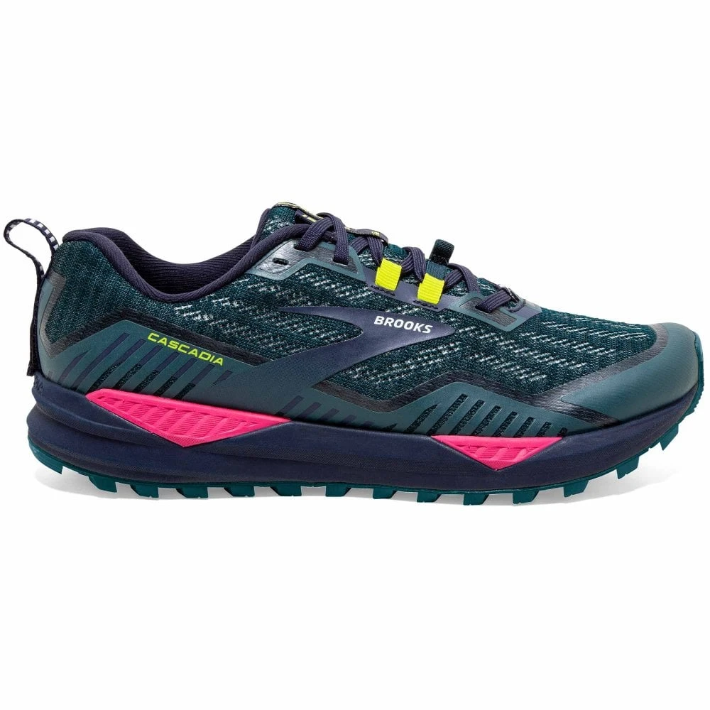 BROOKS Cascadia 15 Womens Trail Running Shoes Navy/Pink/Yellow 3 BROOKS Cascadia 15 Womens Trail Running Shoes Navy/Pink/Yellow