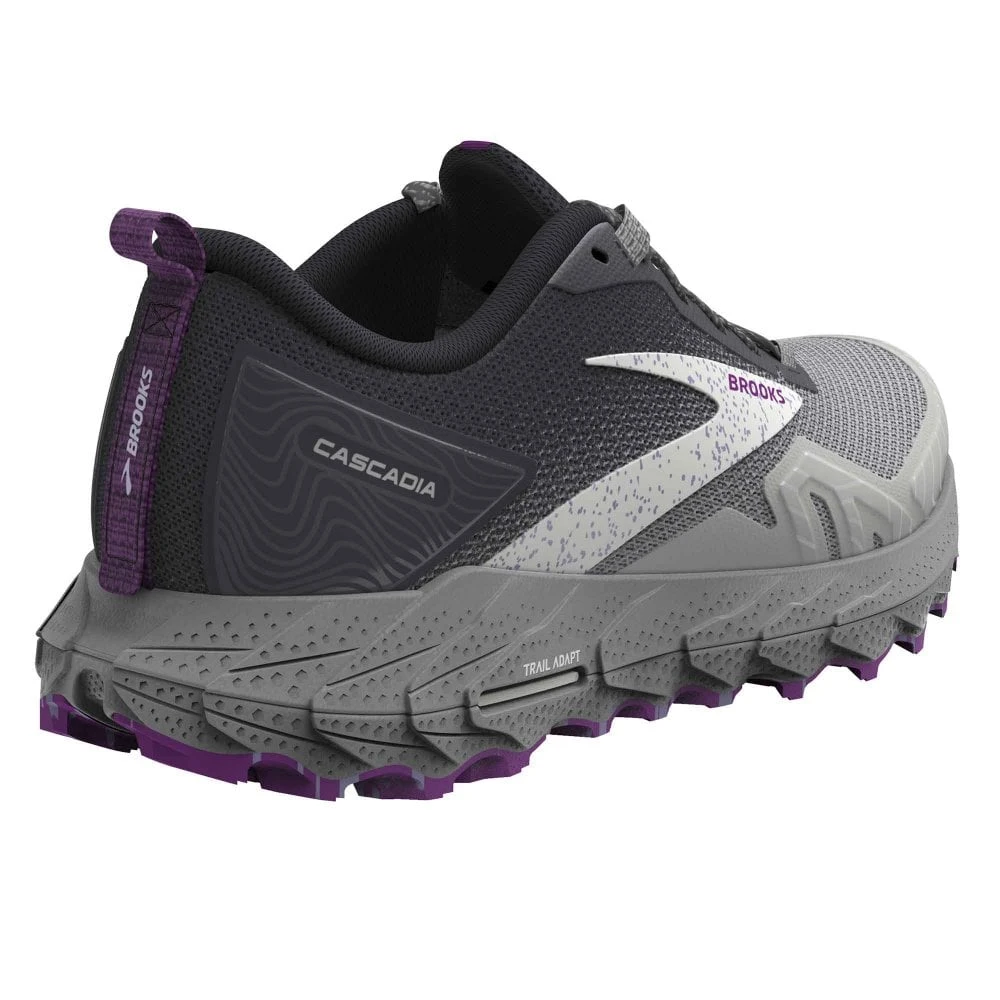 BROOKS Cascadia 17 Womens Trail Running Shoes Oyster/Blackened Pearl/Purple 4 BROOKS Cascadia 17 Womens Trail Running Shoes Oyster/Blackened Pearl/Purple - Image 2