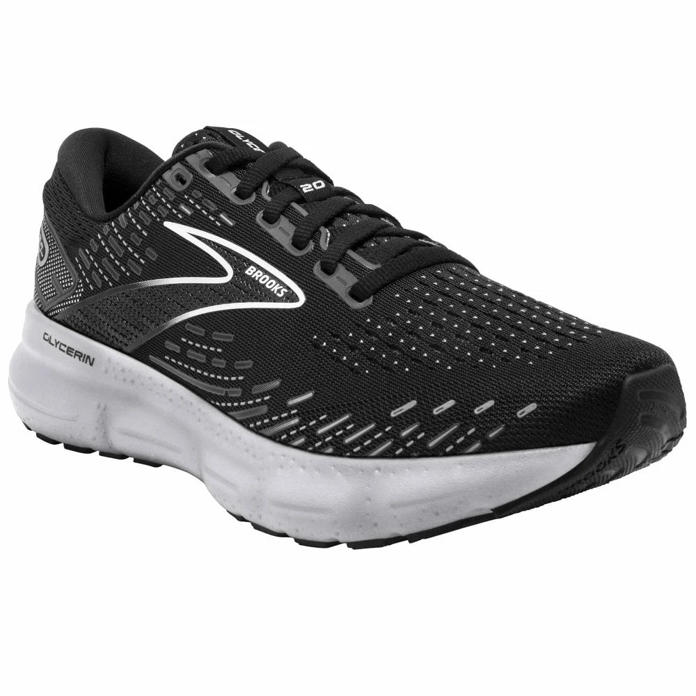 BROOKS Glycerin 20 Wide Womens Running Shoes Black/White/Alloy 3 BROOKS Glycerin 20 Wide Womens Running Shoes Black/White/Alloy